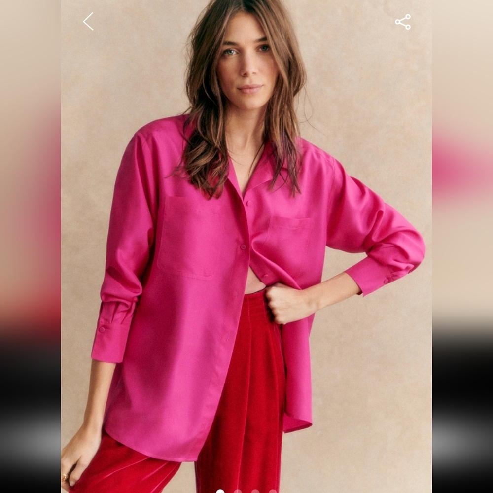 Sezane Maxence Pink Button Down Silk Shirt